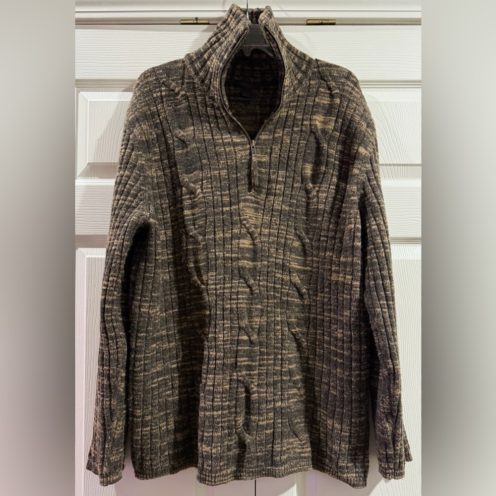 Exress Men’s Vintage Cowl neck zip Brown sweater Sz XL